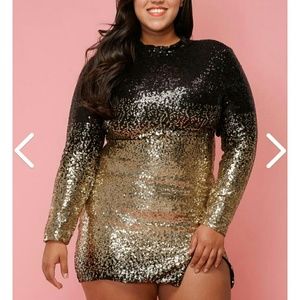 Sequined Black Gold Ombre Mini Club Dress